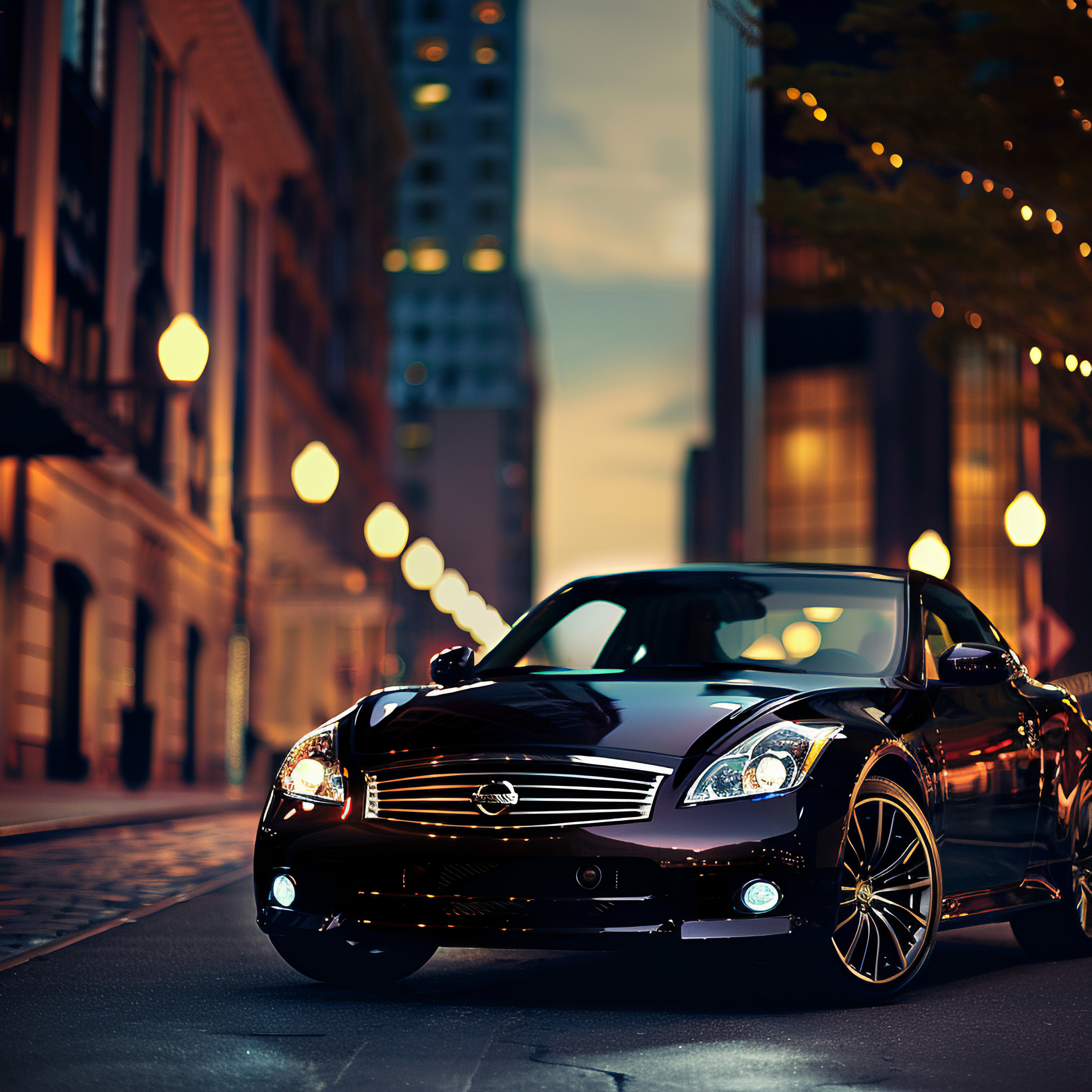 Sleek Black Car on City Street at Dusk - Free Stock Photo | FOCA Stock