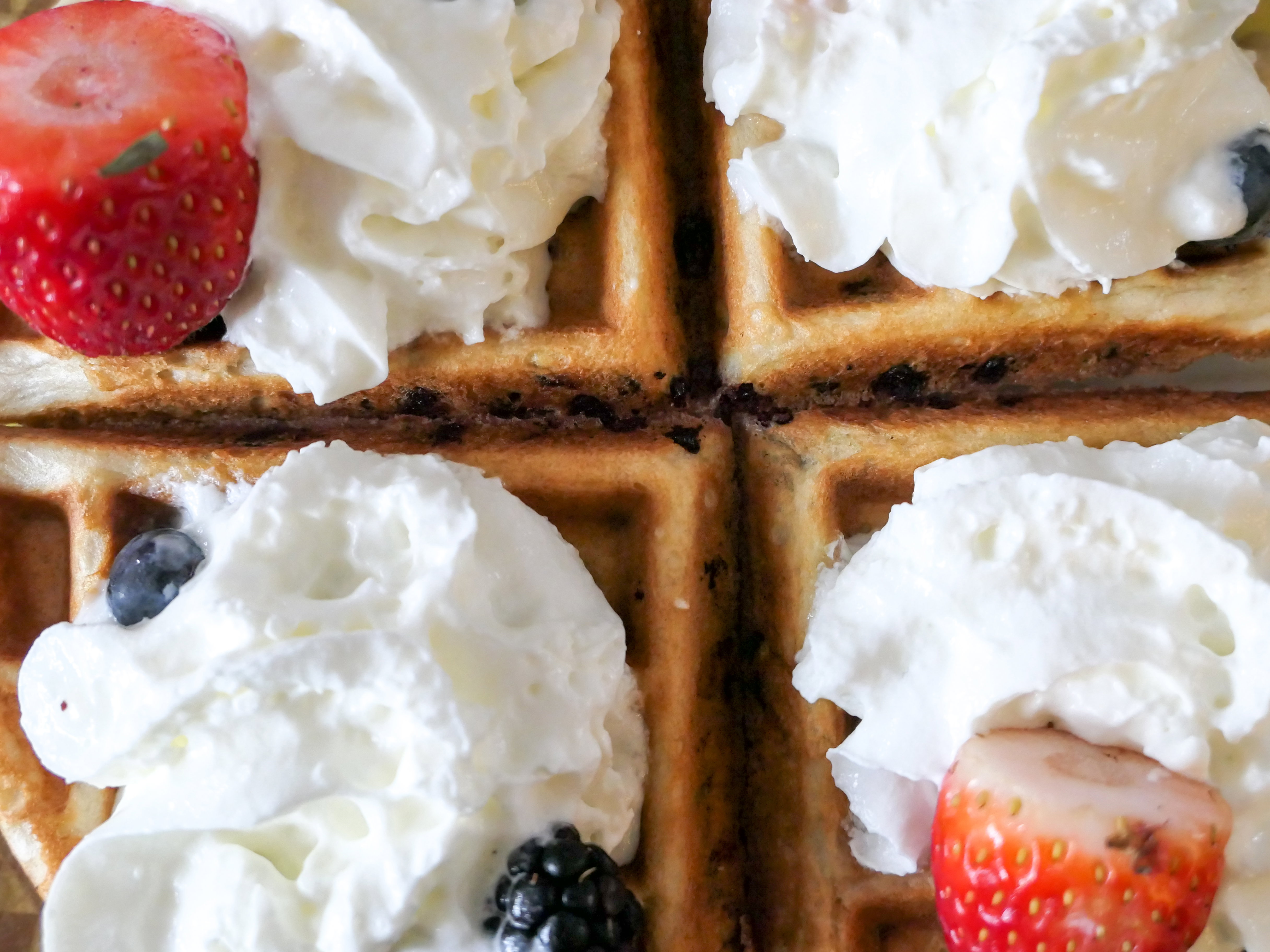 Waffle with Whipped Cream and Strawberries - Free Stock Photo | FOCA Stock